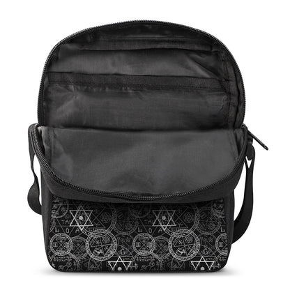 Black And White Mystic Witch Print Rectangular Crossbody Bag