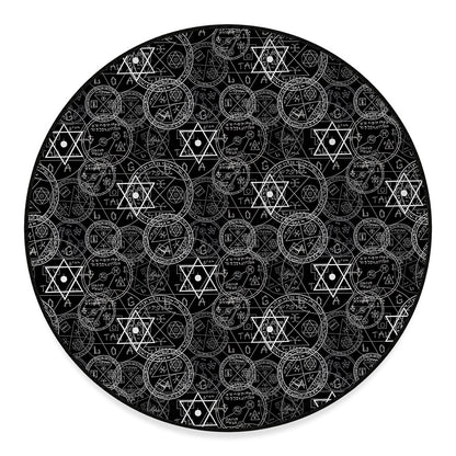 Black And White Mystic Witch Print Round Floor Mat