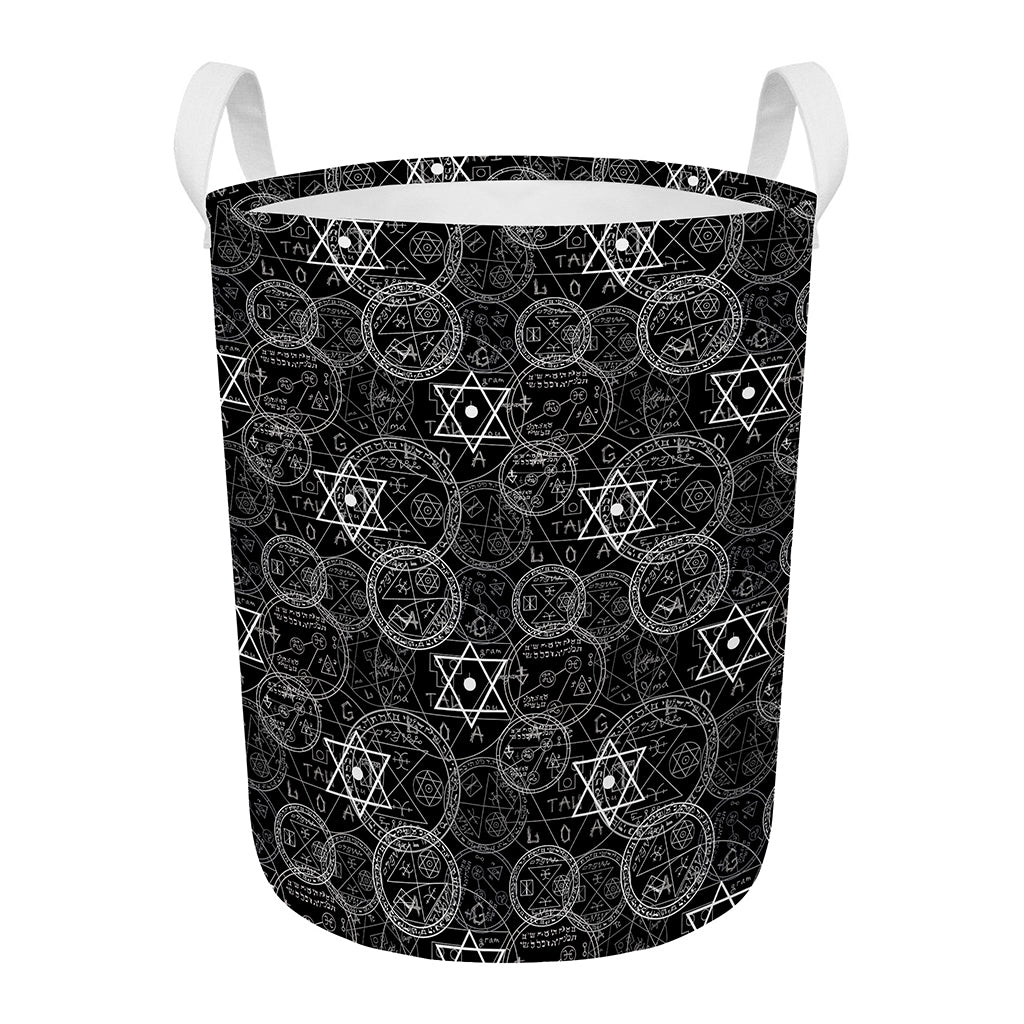 Black And White Mystic Witch Print Round Laundry Basket