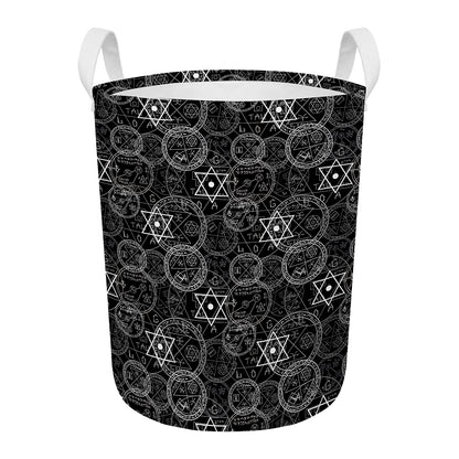 Black And White Mystic Witch Print Round Laundry Basket