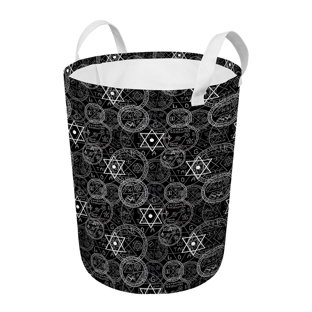 Black And White Mystic Witch Print Round Laundry Basket