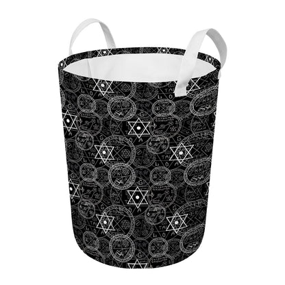 Black And White Mystic Witch Print Round Laundry Basket