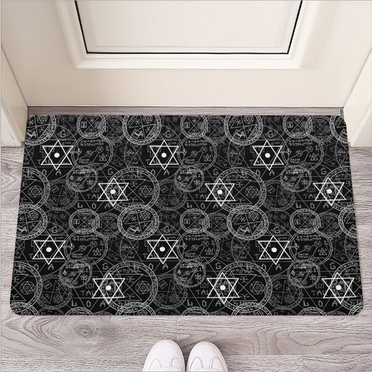 Black And White Mystic Witch Print Rubber Doormat