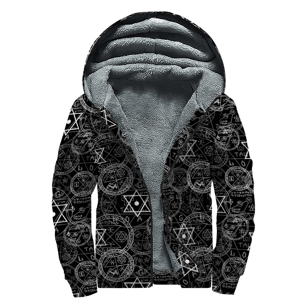 Black And White Mystic Witch Print Sherpa Lined Zip Up Hoodie