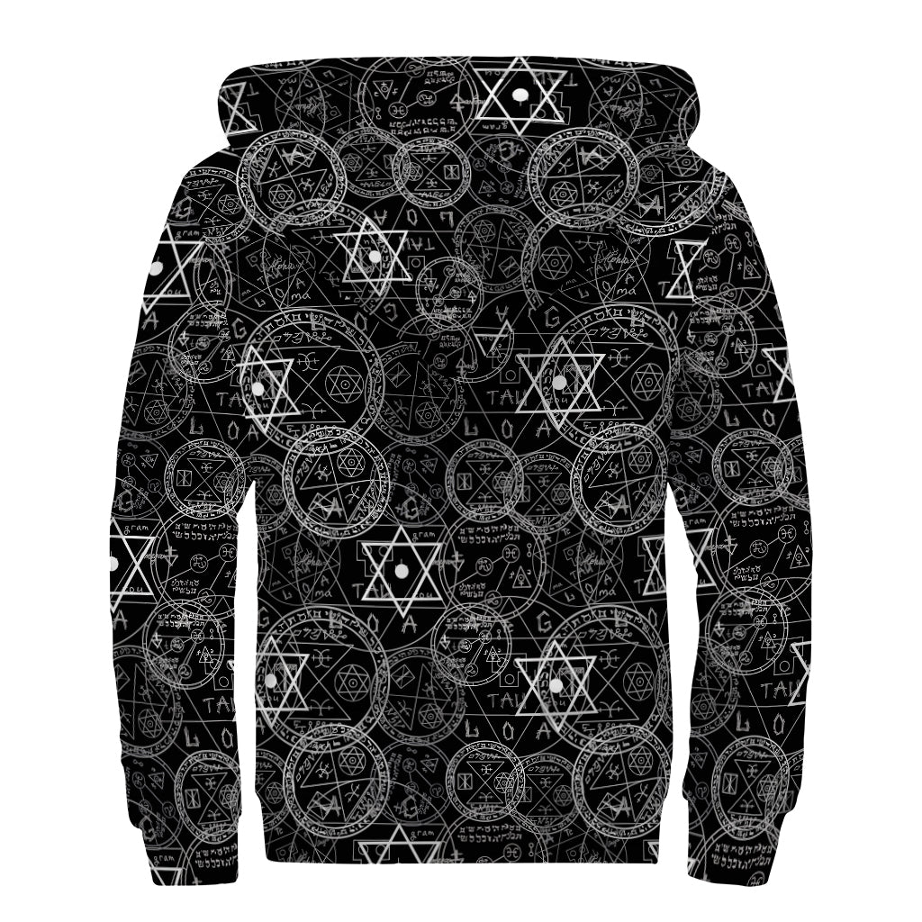 Black And White Mystic Witch Print Sherpa Lined Zip Up Hoodie