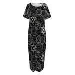 Black And White Mystic Witch Print Short Sleeve Long Nightdress