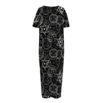 Black And White Mystic Witch Print Short Sleeve Long Nightdress