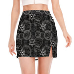 Black And White Mystic Witch Print Side Slit Mini Skirt