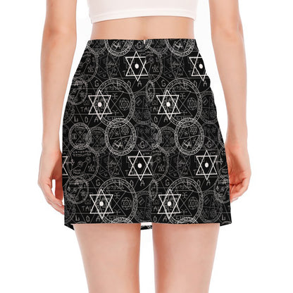 Black And White Mystic Witch Print Side Slit Mini Skirt