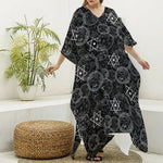 Black And White Mystic Witch Print Silk V-Neck Kaftan Dress