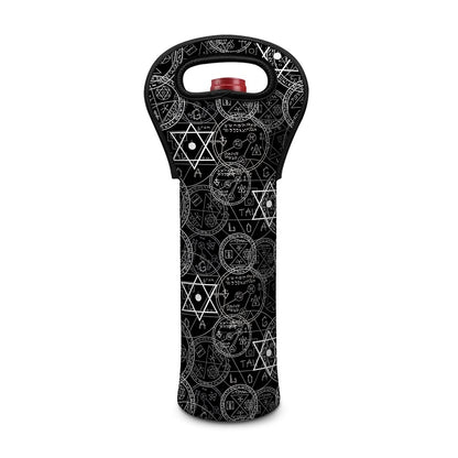 Black And White Mystic Witch Print Single Neoprene Wine Tote