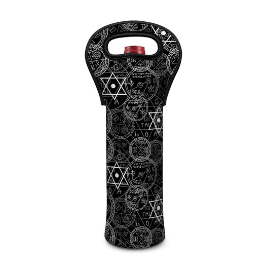 Black And White Mystic Witch Print Single Neoprene Wine Tote