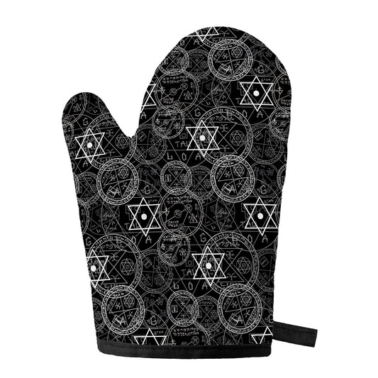 Black And White Mystic Witch Print Single Oven Mitt