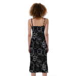 Black And White Mystic Witch Print Slim Fit Midi Cami Dress