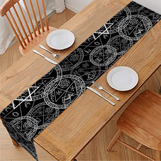 Black And White Mystic Witch Print Table Runner