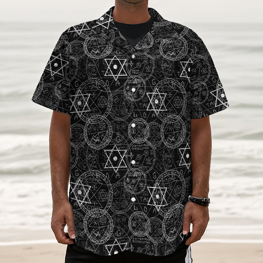 Black And White Mystic Witch Print Textured Short Sleeve Shirt