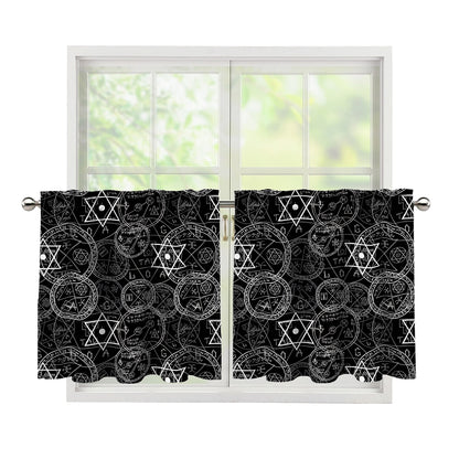 Black And White Mystic Witch Print Tier Curtains