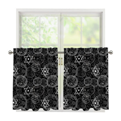 Black And White Mystic Witch Print Tier Curtains