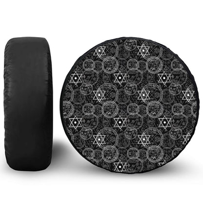 Black And White Mystic Witch Print Tire Cover