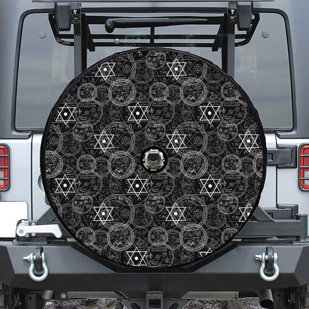 Black And White Mystic Witch Print Tire Cover With Camera Hole