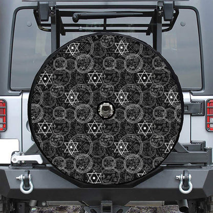 Black And White Mystic Witch Print Tire Cover With Camera Hole