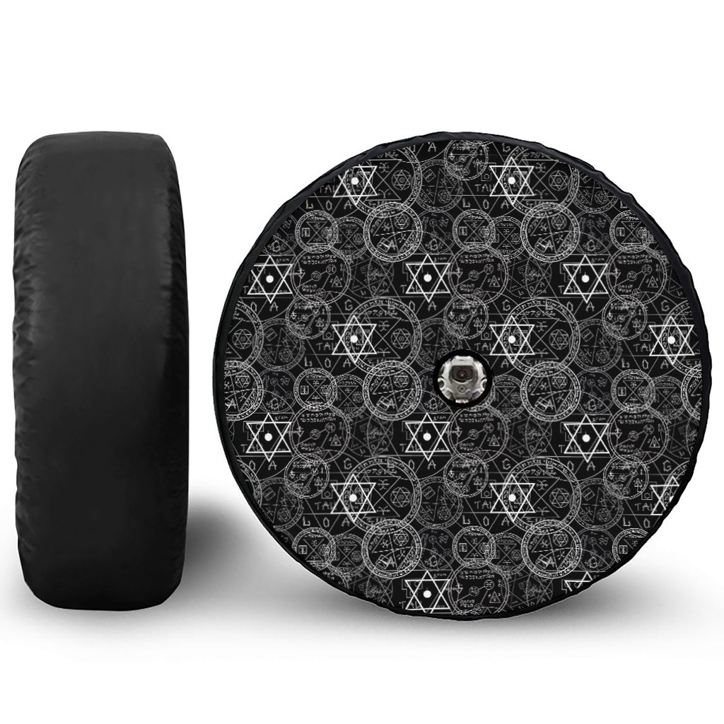 Black And White Mystic Witch Print Tire Cover With Camera Hole