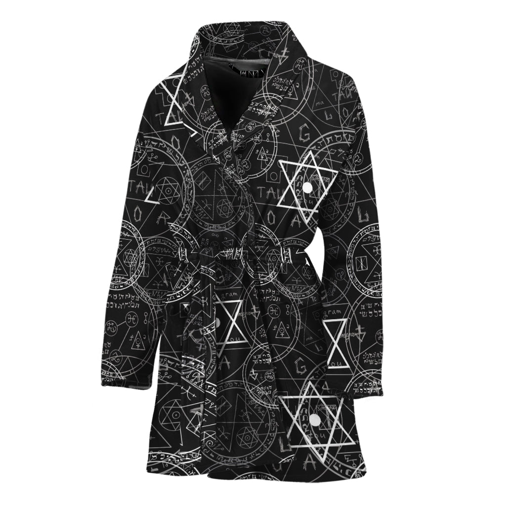 Black And White Mystic Witch Print Women's Bathrobe