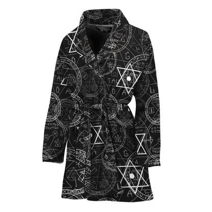 Black And White Mystic Witch Print Women's Bathrobe