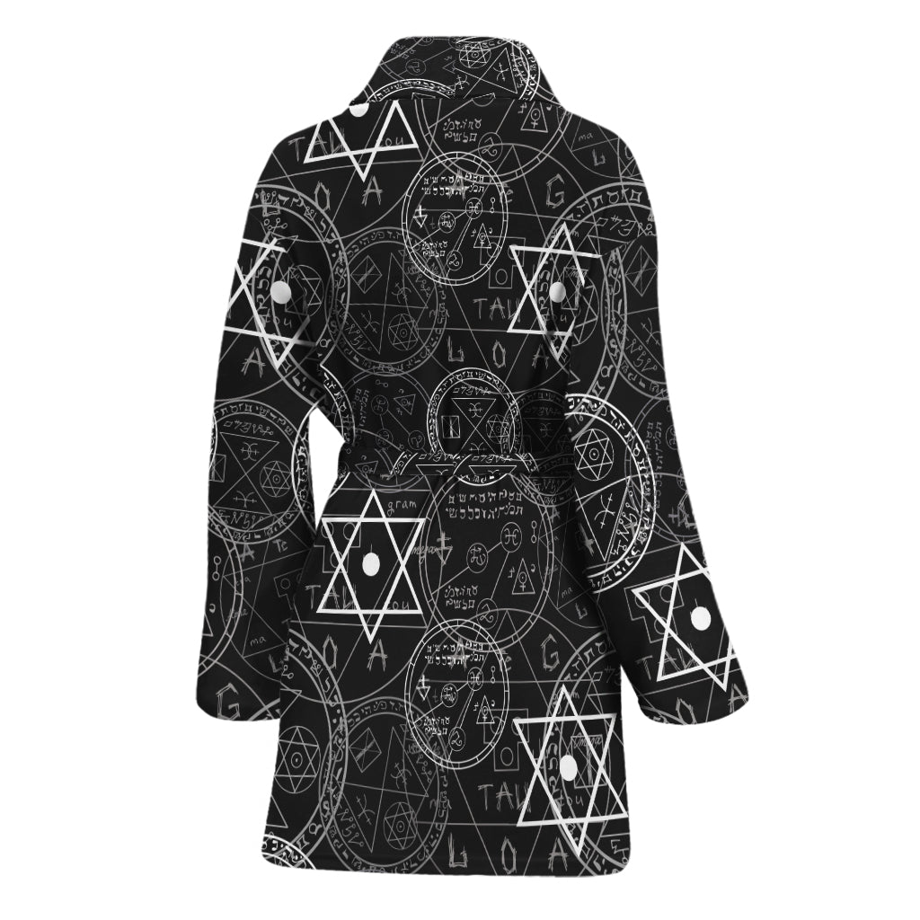 Black And White Mystic Witch Print Women's Bathrobe