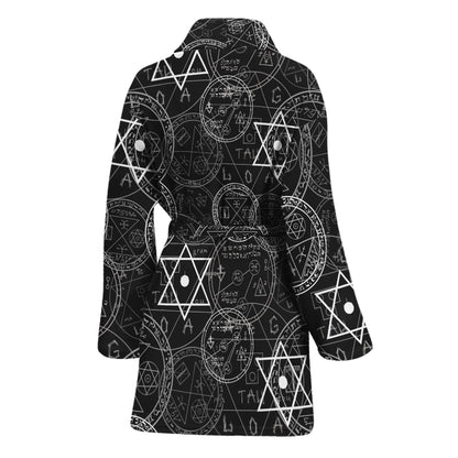 Black And White Mystic Witch Print Women's Bathrobe