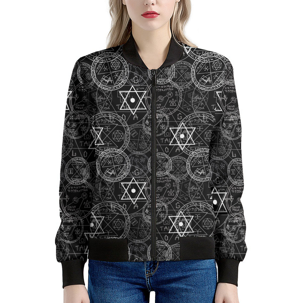 Black And White Mystic Witch Print Women's Bomber Jacket