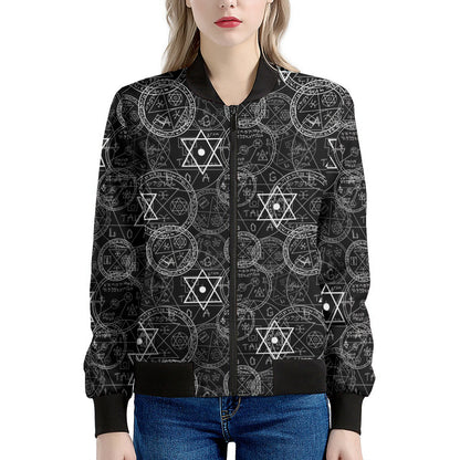 Black And White Mystic Witch Print Women's Bomber Jacket