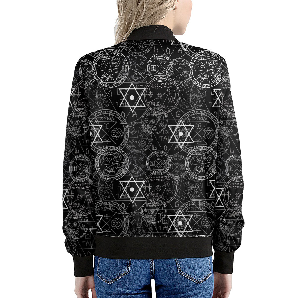 Black And White Mystic Witch Print Women's Bomber Jacket