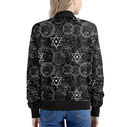 Black And White Mystic Witch Print Women's Bomber Jacket