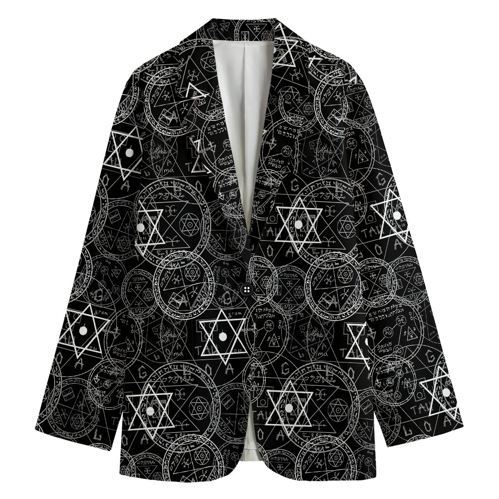 Black And White Mystic Witch Print Women's Cotton Blazer