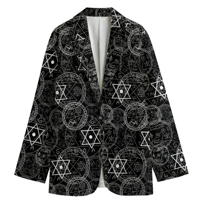 Black And White Mystic Witch Print Women's Cotton Blazer
