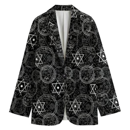 Black And White Mystic Witch Print Women's Cotton Blazer