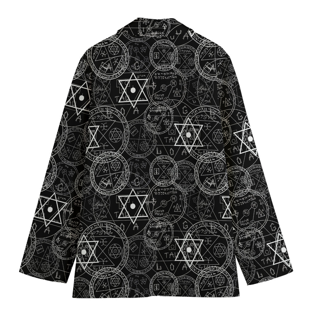 Black And White Mystic Witch Print Women's Cotton Blazer