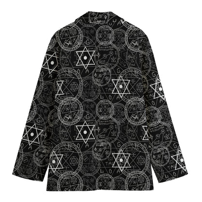 Black And White Mystic Witch Print Women's Cotton Blazer