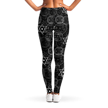 Black And White Mystic Witch Print Women's Leggings