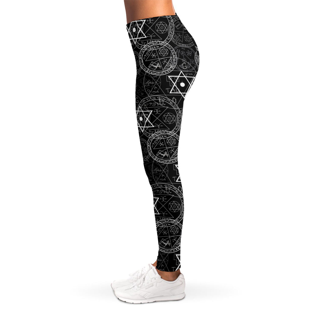 Black And White Mystic Witch Print Women's Leggings