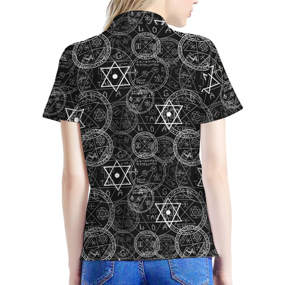 Black And White Mystic Witch Print Women's Polo Shirt
