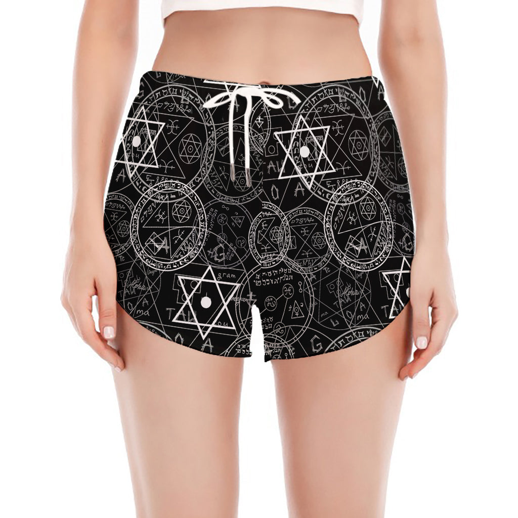 Black And White Mystic Witch Print Women's Split Running Shorts
