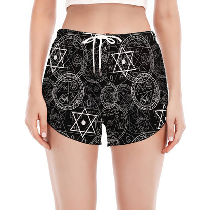 Black And White Mystic Witch Print Women's Split Running Shorts