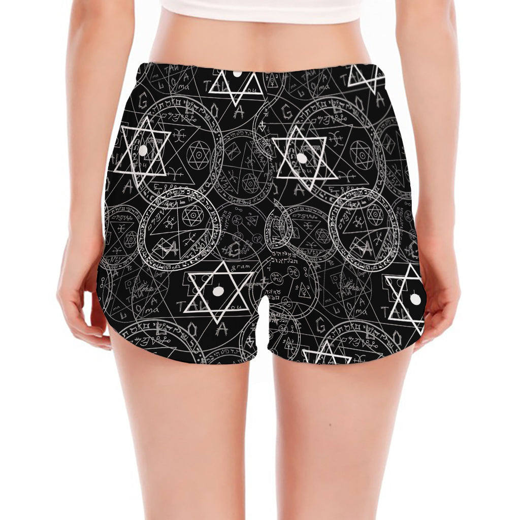 Black And White Mystic Witch Print Women's Split Running Shorts