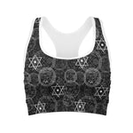 Black And White Mystic Witch Print Women's Sports Bra