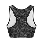 Black And White Mystic Witch Print Women's Sports Bra