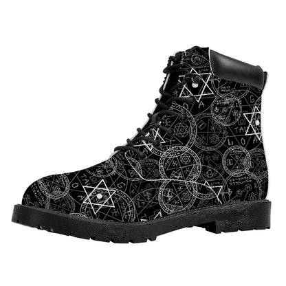Black And White Mystic Witch Print Work Boots