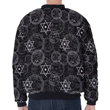 Black And White Mystic Witch Print Zip Sleeve Bomber Jacket