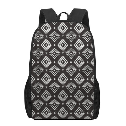 Black And White Navajo Pattern Print 17 Inch Backpack